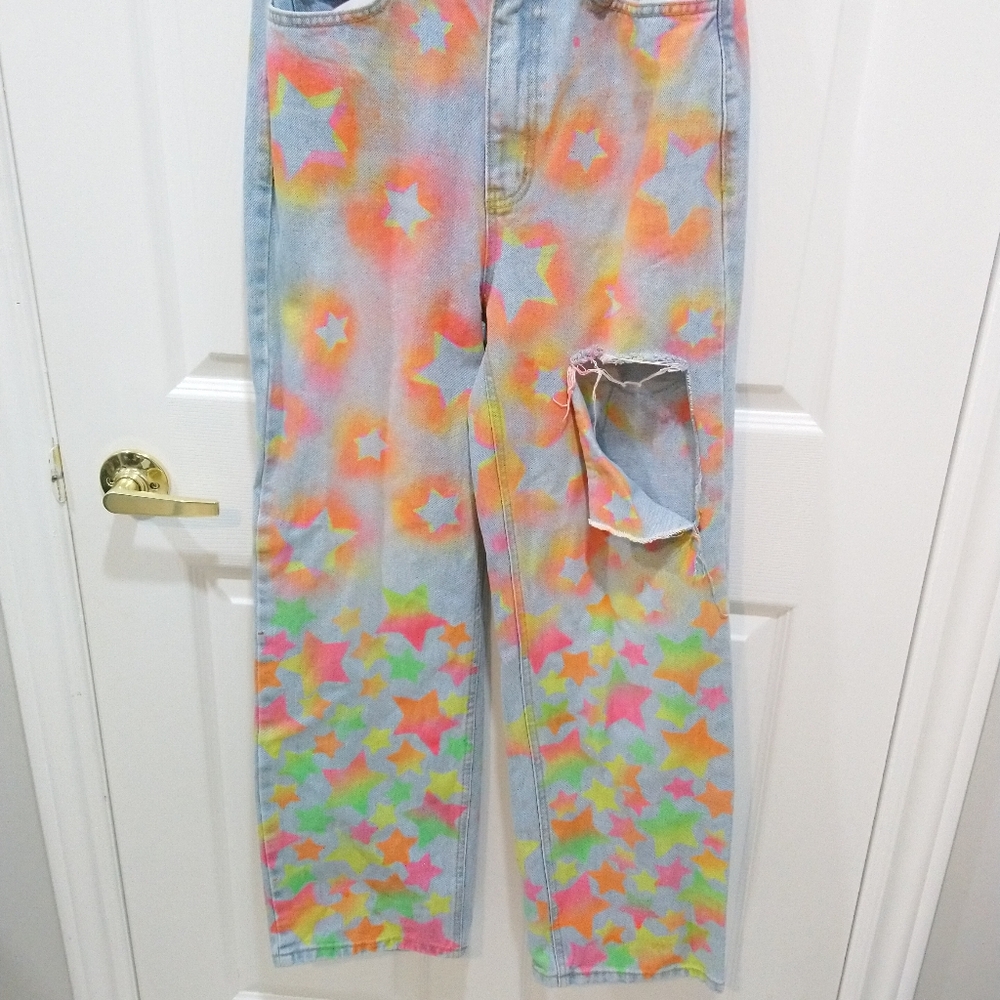 Custom one of a kind star pattern OAK + FORT wide-leg,  jeans size 26x29